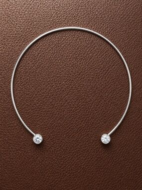Silver-Tone Open Cuff Choker Necklace with Crystal Ends